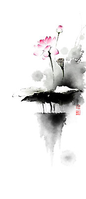 PSD 일러스트 캘리그라피 붓터치 연꽃 풍경 사람없음 동양화 연잎 번짐 낙관 연밥 국내일러스트 꽃 잎 미술 파일형식 효과