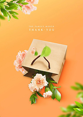 PSD 편집이미지 나뭇잎 사람없음 쇼핑백 주황색 5월 카네이션 감사 가정의달 이미지편집 꽃 감정 컬러 잎 가방 날짜 파일형식