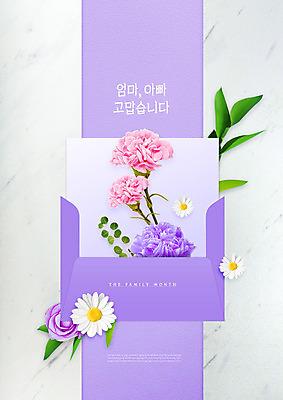 PSD 편집이미지 꽃 잎 편지봉투 사람없음 보라색 어버이날 5월 편지지 카네이션 감사 데이지 가정의달 이미지편집 식물 기념일 감정 컬러 봉투 날짜 편지 파일형식