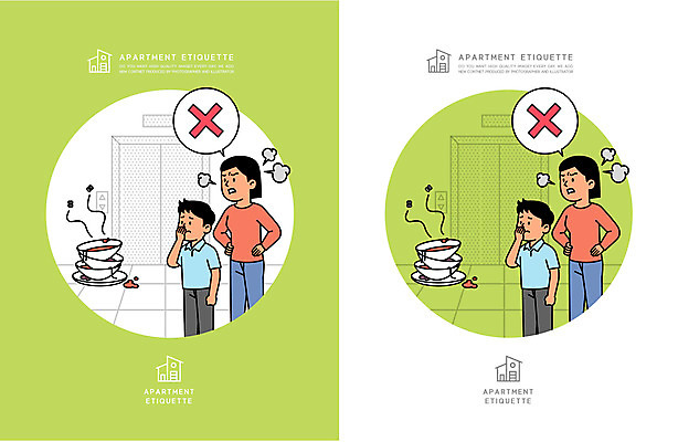 접시 여자 남자 어린이 허리손 일러스트 아파트 주택 소년 여러명 상반신 성인 연두색 분노 예절 X 엘리베이터 냄새 매너 공동주택 배달음식 국내일러스트 AI파일 식기 알파벳 감정 음식 포즈 다수 사람 건물 초록색 배달 파일형식 벡터