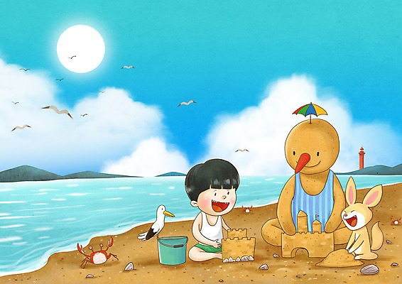 전신 PSD 동물 구름 남자 어린이라이프 어린이 바다 일러스트 상상 갈매기 산 등대 한명 앉기 소년 해변 여름 파란색 태양 꿈 게 양동이 즐거움 상상캐릭터 어린이세상 어린이상상 모래성 사막여우 소년한명만 동심 국내일러스트 일러캐릭터 자연요소 캐릭터 1 라이프스타일 계절 감정 모래 컬러 모션 조류 갑각류 사람 여우 남자한명만 소년만 파일형식