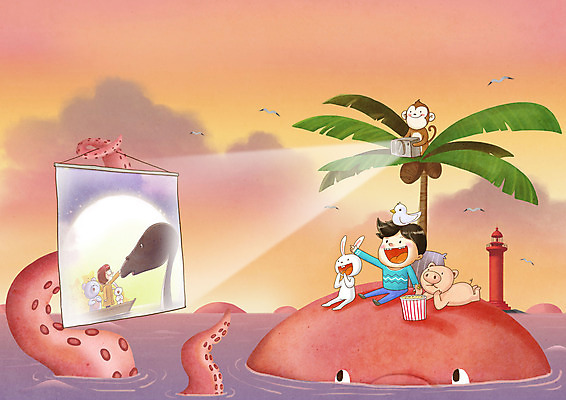 전신 PSD 구름 여자 남자 어린이라이프 어린이 바다 섬 일러스트 곰 상상 갈매기 등대 앉기 소녀 소년 두명 야자수 스크린 꿈 원숭이 토끼 돼지 즐거움 비둘기 어린이세상 어린이상상 팝콘 문어 몬스터 빔프로젝트 영화감상 야외극장 동심 국내일러스트 자연요소 나무 동물 라이프스타일 감정 포유류 모션 조류 연체동물 사람 반려동물 수중동물 감상 극장 영화 파일형식