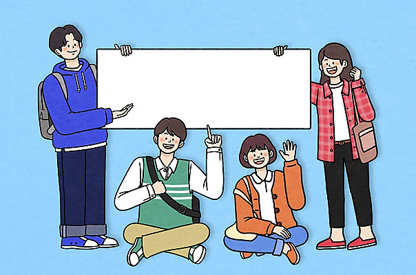 전신 PSD 여자 남자 대학생 일러스트 프레임 웃음 들기 여러명 성인 파이팅 팻말 가리킴 신입생 크로스백 손인사 백팩 환영 프레임일러스트 성인만 국내일러스트 학생 다수 가방 모션 표정 사람 손짓 인사 파일형식