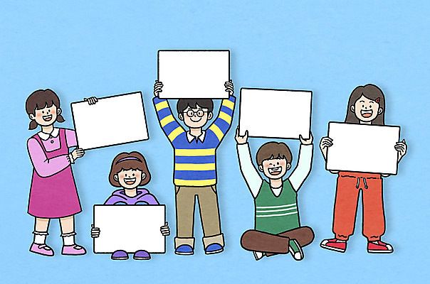 전신 PSD 여자 남자 어린이 일러스트 프레임 서기 미소 웃음 들기 앉기 소녀 소년 여러명 상반신 팻말 환영 프레임일러스트 어린이만 국내일러스트 다수 모션 표정 사람 파일형식