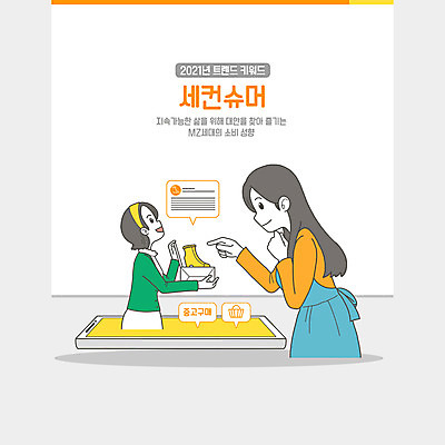 PSD 여자 신발 말풍선 일러스트 안내 들기 상반신 성인 두명 스마트폰 쇼핑 유행 가리킴 신조어 성인여자만 2021년 중고거래 MZ세대 국내일러스트 모션 사람 손짓 핸드폰 스마트기기 거래 연도 세대 여자만 성인만 파일형식 유행어