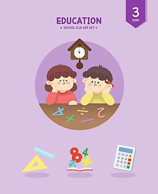여자 어린이교육 남자 어린이 시계 일러스트 학교 교육캐릭터 자 소녀 소년 상반신 두명 책 숫자 턱괴기 계산기 수학 뺄셈 삼각자 수학교육 나누기 곱셈 어린이만 일러캐릭터 AI파일 문자 캐릭터 교육 교과목 모션 문구용품 사람 장비 파일형식 벡터