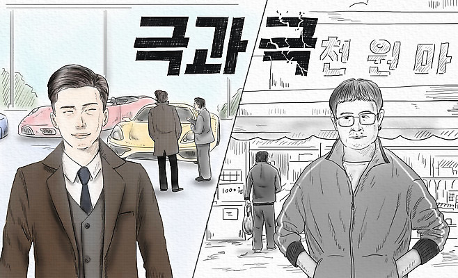 전신 PSD 남자 일러스트 사업가 여러명 상반신 성인 타이포그라피 비교 구매 가난 실업자 주머니손 스포츠카 마트 양극 성인남자만 국내일러스트 직업 문자 다수 컨셉 모션 자동차 사람 쇼핑 상점 남자만 성인만 파일형식