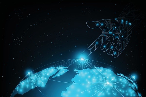 EPS 해외이미지 백그라운드 일러스트 디지털백그라운드 미래 사람없음 그래픽 파란색 빛 디지털 검은색 손모양 지구모양 해외일러스트 모양 지구 컬러 컨셉 파일형식 벡터 손_신체부위