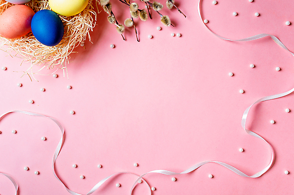 포토 JPG 해외이미지 리본 부활절 프레임 실내 사람없음 나뭇가지 둥지 부활절계란 진주 분홍색배경 해외202105 해외포토 나무 기념일 분홍색 백그라운드 내부 계란 보석 파일형식