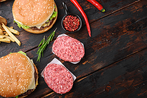 포토 JPG 해외이미지 패스트푸드 육류 사람없음 햄버거 패티 로즈메리 통후추 해외202105 해외포토 식재료 인스턴트 허브 후추 파일형식