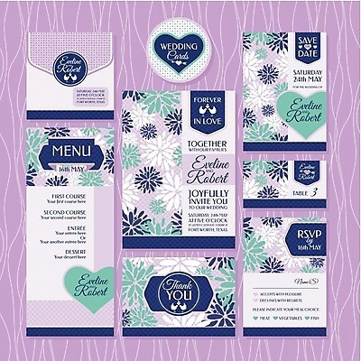 EPS 해외이미지 디자인 꽃 결혼 잎 일러스트 편지봉투 프레임 사람없음 파란색 세트 사각형 하트 원형 청첩장 해외202004 해외202105 해외일러스트 모양 도형 식물 컬러 봉투 카드_감사 이벤트 편지 파일형식 벡터