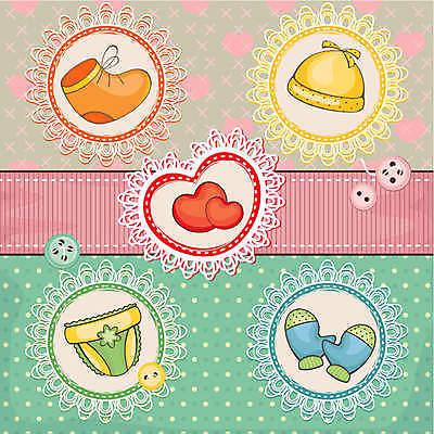 EPS 해외이미지 일러스트 단추 단추_바느질 사람없음 귀여움 아기용품 하트 기저귀 아기신발 아기모자 아기장갑 해외202004 해외202105 해외일러스트 모양 모자_잡화 장갑 신발 컨셉 오브젝트 파일형식 벡터