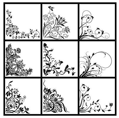 EPS 해외이미지 모양 디자인 꽃 실루엣 선 줄기 잎 꽃무늬 일러스트 자연 추상 그래픽 장식 세트 나뭇가지 화려 비네팅 엘리먼트 해외202004 해외202105 해외일러스트 나무 식물 컨셉 무늬 촬영기법 생태계 파일형식 벡터