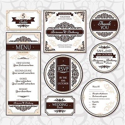 EPS 해외이미지 디자인 리본 결혼 일러스트 프레임 사람없음 세트 사각형 빈티지 원형 청첩장 엔틱문양 베이지색 해외202004 해외202105 해외일러스트 도형 문양 컬러 컨셉 카드_감사 이벤트 파일형식 벡터