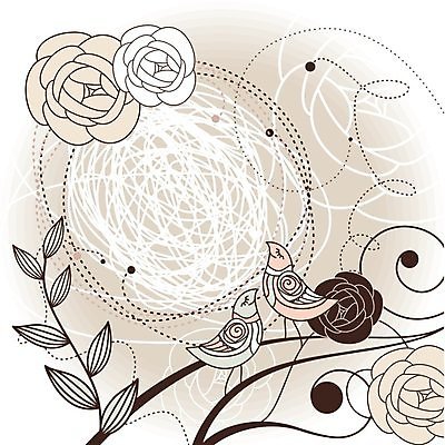 EPS 해외이미지 꽃 점선 잎 두마리 꽃무늬 일러스트 조류 프레임 사람없음 베이지색 해외202004 해외202105 해외일러스트 식물 동물 선 컬러 2 무늬 파일형식 벡터