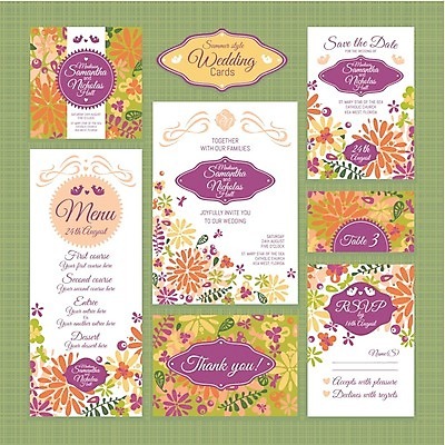 EPS 해외이미지 디자인 꽃 결혼 일러스트 프레임 사람없음 세트 사각형 주황색 감사카드 청첩장 해외202004 해외202105 해외일러스트 도형 식물 컬러 카드_감사 이벤트 파일형식 벡터