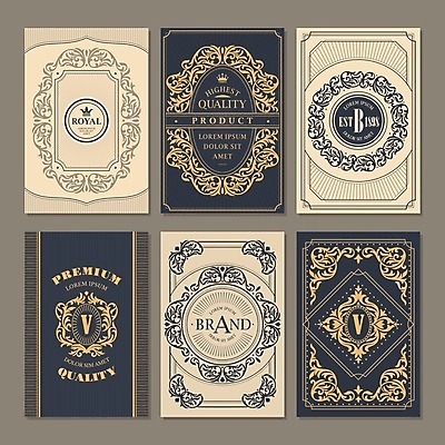 EPS 해외이미지 디자인 일러스트 왕관 프레임 사람없음 세트 사각형 빈티지 남색 복고 엔틱문양 로얄 베이지색 프리미엄 해외202004 해외202105 해외일러스트 도형 문양 컬러 컨셉 파일형식 벡터