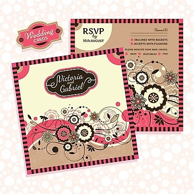 EPS 해외이미지 꽃 분홍색 결혼 잎 일러스트 글자캘리그라피 사람없음 갈색 청첩장 복고 해외202004 해외202105 해외일러스트 식물 컬러 캘리그라피 카드_감사 이벤트 파일형식 벡터