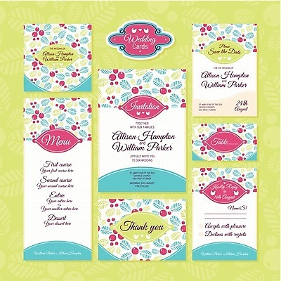 EPS 해외이미지 디자인 열매 결혼 잎 일러스트 프레임 사람없음 세트 사각형 감사카드 청첩장 민트색 해외202004 해외202105 해외일러스트 도형 식물 컬러 카드_감사 이벤트 파일형식 벡터