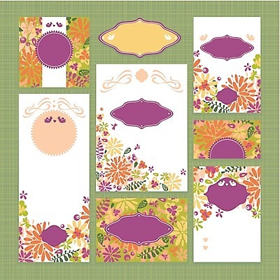 EPS 해외이미지 디자인 꽃 결혼 잎 일러스트 프레임 사람없음 세트 사각형 보라색 주황색 청첩장 해외202004 해외202105 해외일러스트 도형 식물 컬러 카드_감사 이벤트 파일형식 벡터