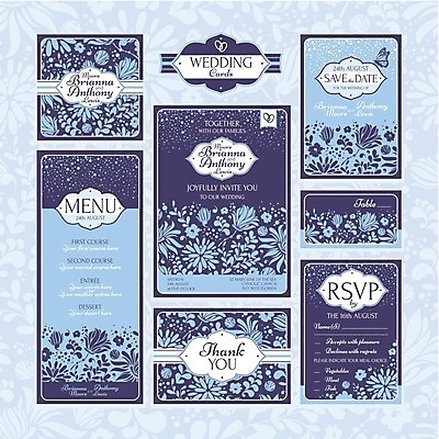 EPS 해외이미지 한마리 디자인 꽃 나비 결혼 일러스트 프레임 사람없음 파란색 세트 사각형 청첩장 결혼반지 해외202004 해외202105 해외일러스트 도형 식물 1 컬러 곤충 카드_감사 이벤트 반지 파일형식 벡터