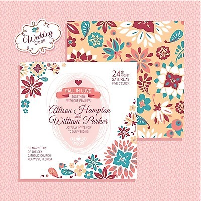 EPS 해외이미지 꽃 리본 분홍색 결혼 일러스트 글자캘리그라피 사람없음 하트 청첩장 복고 해외202004 해외202105 해외일러스트 모양 식물 컬러 캘리그라피 카드_감사 이벤트 파일형식 벡터