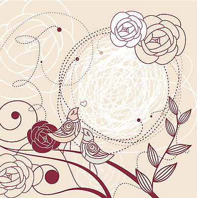 EPS 해외이미지 꽃 분홍색 잎 두마리 꽃무늬 일러스트 조류 프레임 사람없음 하트 해외202004 해외202105 해외일러스트 모양 식물 동물 컬러 2 무늬 파일형식 벡터