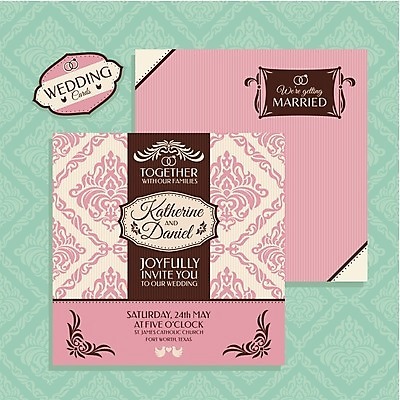 EPS 해외이미지 분홍색 결혼 일러스트 글자캘리그라피 사람없음 빈티지 청첩장 복고 결혼반지 해외202004 해외202105 해외일러스트 컬러 컨셉 캘리그라피 카드_감사 이벤트 반지 파일형식 벡터