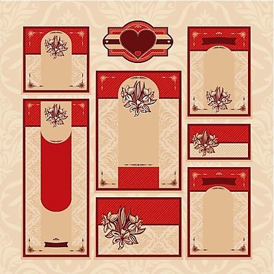 EPS 해외이미지 디자인 꽃 결혼 잎 일러스트 프레임 사람없음 빨간색 세트 사각형 하트 청첩장 베이지색 해외202004 해외202105 해외일러스트 모양 도형 식물 컬러 카드_감사 이벤트 파일형식 벡터