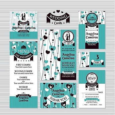 EPS 해외이미지 디자인 실루엣 리본 하늘색 결혼 일러스트 프레임 사람모양 사람없음 세트 사각형 하트 청첩장 신랑신부 해외202004 해외202105 해외일러스트 모양 도형 신부_웨딩 신랑 카드_감사 촬영기법 이벤트 파란색 파일형식 벡터