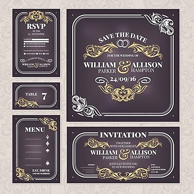 EPS 해외이미지 디자인 결혼 일러스트 프레임 사람없음 세트 사각형 검은색 빈티지 청첩장 복고 결혼반지 엔틱문양 해외202004 해외202105 해외일러스트 도형 문양 컬러 컨셉 카드_감사 이벤트 반지 파일형식 벡터