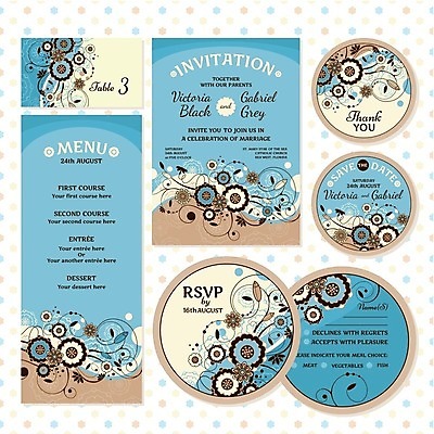 EPS 해외이미지 디자인 꽃 하늘색 결혼 잎 일러스트 프레임 사람없음 세트 사각형 원형 청첩장 베이지색 해외202004 해외202105 해외일러스트 도형 식물 컬러 카드_감사 이벤트 파란색 파일형식 벡터