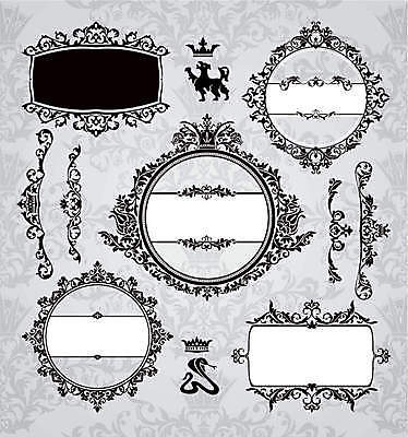 EPS 해외이미지 동물 잎 일러스트 왕관 프레임 사람없음 세트 빈티지 원형 심볼 복고 해외202004 해외202105 해외일러스트 도형 식물 컨셉 파일형식 벡터