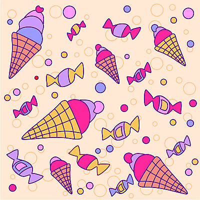 EPS 해외이미지 패턴 일러스트 사람없음 주황색 패턴백그라운드 원형 달콤 콘아이스크림 알사탕 해외202004 해외202105 해외일러스트 도형 컬러 백그라운드 무늬 아이스크림 사탕 맛 파일형식 벡터