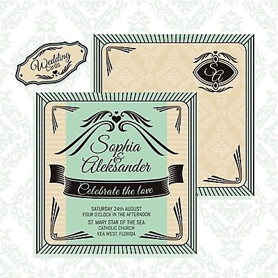 EPS 해외이미지 리본 결혼 일러스트 글자캘리그라피 사람없음 하트 청첩장 복고 민트색 베이지색 해외202004 해외202105 해외일러스트 모양 컬러 캘리그라피 카드_감사 이벤트 파일형식 벡터