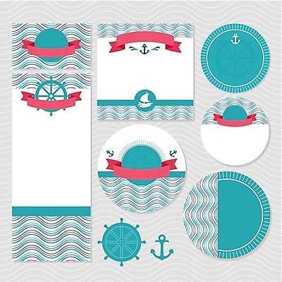 EPS 해외이미지 디자인 리본 선 파도 하늘색 결혼 일러스트 프레임 사람없음 세트 사각형 원형 키_배핸들 청첩장 닻 해외202004 해외202105 해외일러스트 도형 바다 카드_감사 이벤트 파란색 핸들 파일형식 벡터