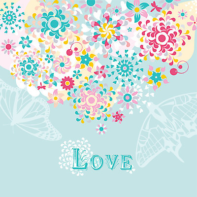 EPS 해외이미지 꽃 하늘색 나비 백그라운드 두마리 꽃무늬 일러스트 사랑 타이포그라피 사람없음 해외202004 해외202105 해외일러스트 식물 문자 감정 곤충 2 무늬 파란색 파일형식 벡터