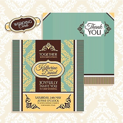 EPS 해외이미지 결혼 일러스트 글자캘리그라피 사람없음 노란색 빈티지 청첩장 복고 민트색 해외202004 해외202105 해외일러스트 컬러 컨셉 캘리그라피 카드_감사 이벤트 파일형식 벡터