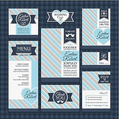 EPS 해외이미지 디자인 리본 하늘색 결혼 일러스트 프레임 사람없음 세트 사각형 하트 원형 청첩장 해외202004 해외202105 해외일러스트 모양 도형 카드_감사 이벤트 파란색 파일형식 벡터