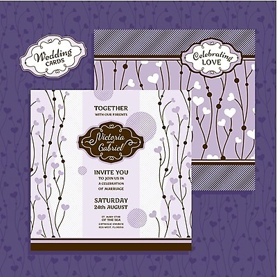 EPS 해외이미지 줄기 결혼 일러스트 글자캘리그라피 사람없음 보라색 하트 원형 청첩장 복고 해외202004 해외202105 해외일러스트 모양 도형 식물 컬러 캘리그라피 카드_감사 이벤트 파일형식 벡터