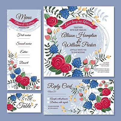 EPS 해외이미지 디자인 꽃 하늘색 결혼 잎 일러스트 프레임 사람없음 세트 장미 사각형 꽃봉오리 청첩장 해외202004 해외202105 해외일러스트 도형 식물 카드_감사 이벤트 파란색 파일형식 벡터