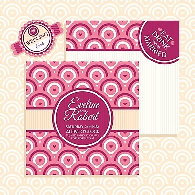 EPS 해외이미지 분홍색 결혼 패턴 일러스트 글자캘리그라피 사람없음 하트 원형 청첩장 복고 해외202004 해외202105 해외일러스트 모양 도형 컬러 무늬 캘리그라피 카드_감사 이벤트 파일형식 벡터