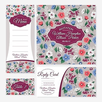 EPS 해외이미지 디자인 열매 꽃 결혼 잎 일러스트 프레임 사람없음 세트 사각형 청첩장 해외202004 해외202105 해외일러스트 도형 식물 카드_감사 이벤트 파일형식 벡터