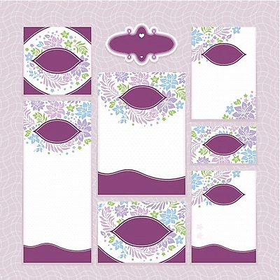 EPS 해외이미지 디자인 꽃 결혼 잎 일러스트 프레임 사람없음 세트 사각형 보라색 하트 청첩장 해외202004 해외202105 해외일러스트 모양 도형 식물 컬러 카드_감사 이벤트 파일형식 벡터