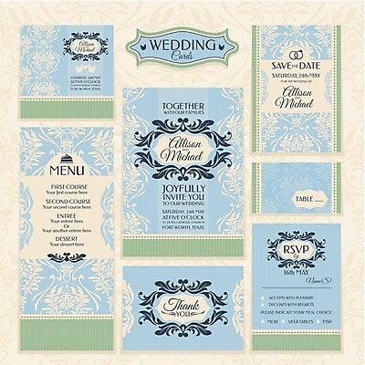 EPS 해외이미지 디자인 하늘색 결혼 잎 일러스트 프레임 사람없음 세트 사각형 빈티지 청첩장 복고 결혼반지 엔틱문양 해외202004 해외202105 해외일러스트 도형 식물 문양 컨셉 카드_감사 이벤트 파란색 반지 파일형식 벡터