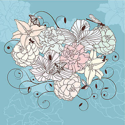 EPS 해외이미지 꽃 하늘색 나비 백그라운드 잎 꽃무늬 여러마리 일러스트 사람없음 잠자리 해외202004 해외202105 해외일러스트 식물 다수 곤충 무늬 파란색 파일형식 벡터