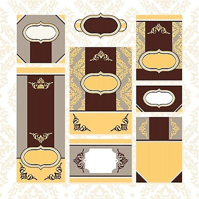 EPS 해외이미지 디자인 결혼 무늬 일러스트 프레임 사람없음 세트 노란색 빈티지 청첩장 복고 엔틱문양 해외202004 해외202105 해외일러스트 문양 컬러 컨셉 카드_감사 이벤트 파일형식 벡터