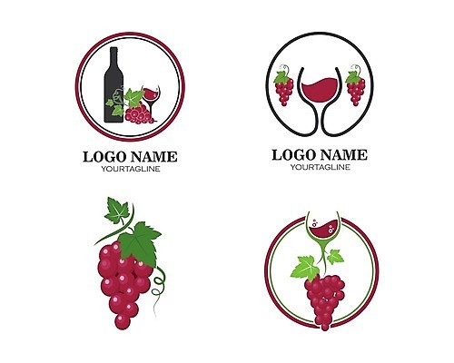 EPS 해외이미지 와인잔 일러스트 포도 사람없음 와인 원형 레드와인 심볼 와인병 포도잎 해외202105 해외일러스트 도형 잎 술잔 과일 병_용기 주류 파일형식 벡터