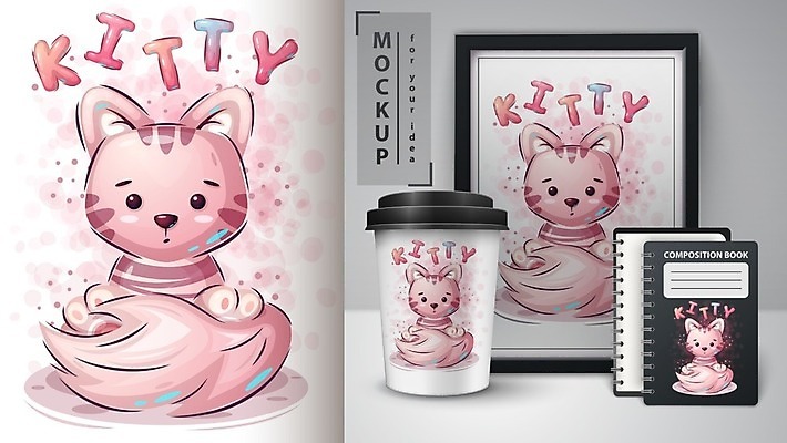 EPS 해외이미지 캐릭터 커피 일러스트 사람없음 책 컵 반려동물 공책 고양이 만화 그림 목업 해외202105 해외일러스트 일러캐릭터 동물 식기 음료 포유류 문구용품 파일형식 벡터