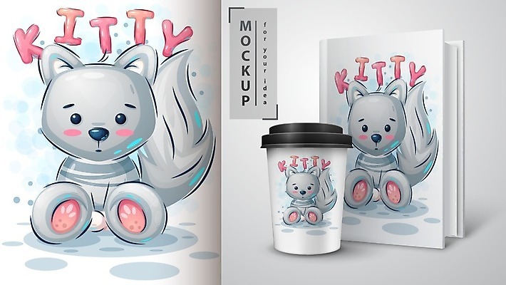 EPS 해외이미지 캐릭터 디자인 커피 일러스트 사람없음 책 컵 반려동물 고양이 그림 목업 해외202105 해외일러스트 일러캐릭터 동물 식기 음료 포유류 파일형식 벡터